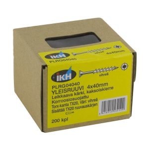 Yleisruuvi 4x40mm Leikkaava Kärki Kaksoiskierre Rst Vihreä Torx T20-Kanta 200 Kpl/Pkt + Ruuvauskärki